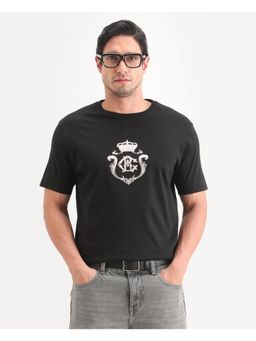 Rare Rabbit - Men Black Cotton Crew Neck T-Shirt