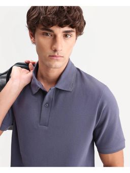 Rare Rabbit - Men Purple Cotton Blend Collar Neck Polo T-Shirt