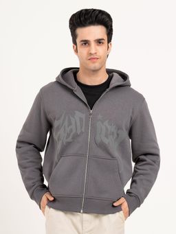 Red Tape - Men Grey Cotton Fleece Hooded Hoodie