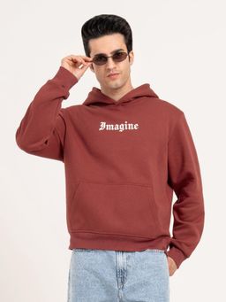 Red Tape - Men Red Cotton Fleece Hooded Hoodie