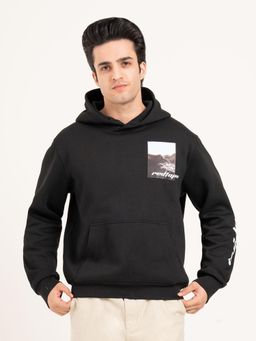 Red Tape - Men Black Cotton Fleece Hooded Hoodie
