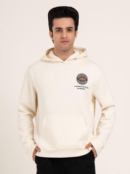Red Tape - Men Off White Cotton Fleece Hooded Hoodie