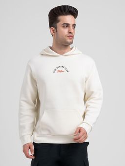 Red Tape - Men Off White Polycotton Hooded Hoodie