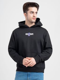Red Tape - Men Black Cotton Fleece Hooded Hoodie