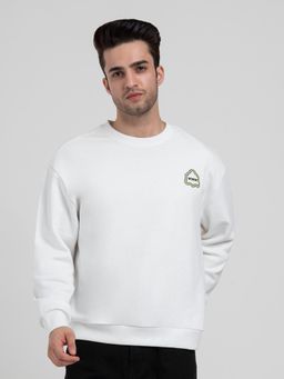 Red Tape - Men Off White Cotton Fleece Round Neck Sweatshirt