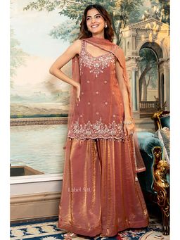 Label S4U - Women Chanderi Embroidered Kurti with Palazzo and Dupatta