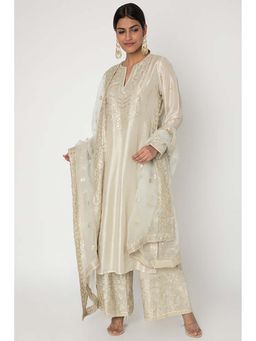 Gopi Vaid - Women Cotton Silk Embroidered Kurta with Palazzo and Dupatta