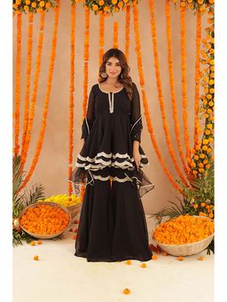 DEASHA INDIA - Women Georgette Solid/Plain Top with Sharara and Dupatta