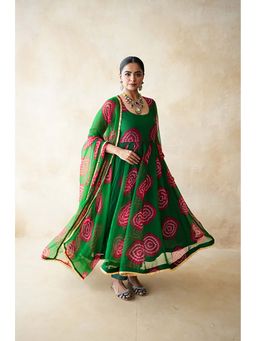 Gulabo Jaipur - Women Georgette Printed Anarkali Kurta with Pant and Dupatta