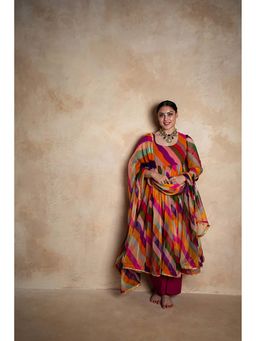 Gulabo Jaipur - Women Georgette Stripes Anarkali Kurta with Pant and Dupatta