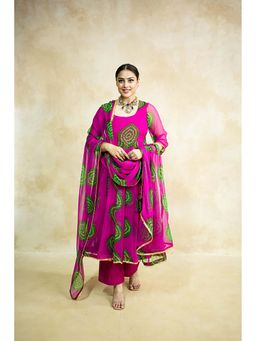 Gulabo Jaipur - Women Georgette Printed Anarkali Kurta with Pant and Dupatta