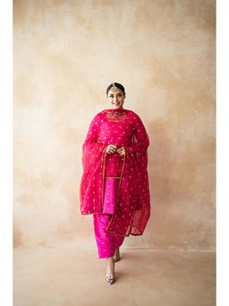 Gulabo Jaipur - Women Chanderi Embroidered Kurta with Pant and Dupatta