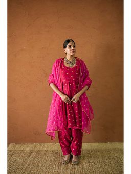 Gulabo Jaipur - Women Chanderi Embroidered Kurta with Pant and Dupatta