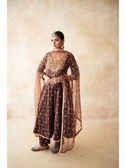 Gulabo Jaipur - Women Chanderi Embroidered Anarkali Kurta with Pant and Dupatta