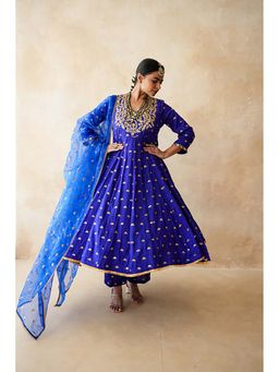 Gulabo Jaipur - Women Chanderi Embroidered Anarkali Kurta with Pant and Dupatta