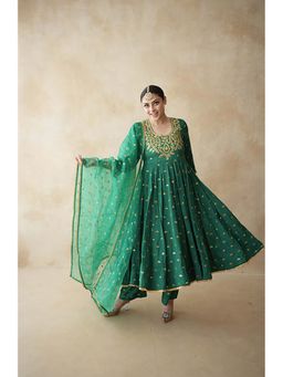 Gulabo Jaipur - Women Chanderi Embroidered Anarkali Kurta with Pant and Dupatta
