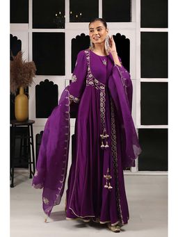 "Two Sisters" by Gyans - Women Georgette Embroidered Anarkali Kurta with Pant and Dupatta