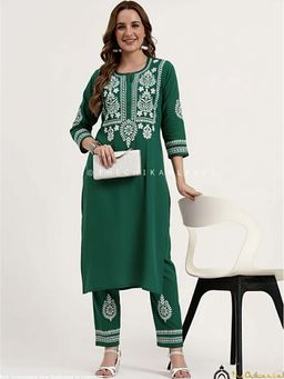 The Chikan Label - Women Cotton Embroidered Kurta and Pant