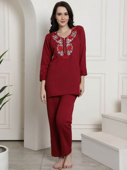 Secret Wish - Maroon Winter Night Suit (Set of 2)