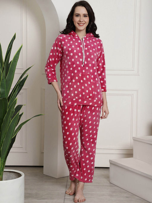 Pink Online Shopping Ladies Night Suits Buy Secret Wish Pink Polka Dots  Winter Night Suit (Set