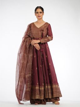 Shruti S - Maroon Angrakha Style Anarkali (Set of 3)