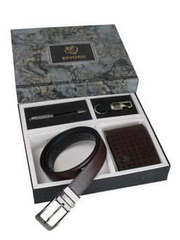 ZEVORA - Men Reversible Brown Belt with Wallet, Pen & Keychain