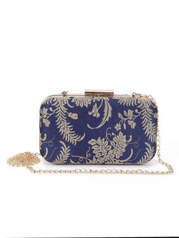 The Purple Sack - Blue Embroidered Clutch