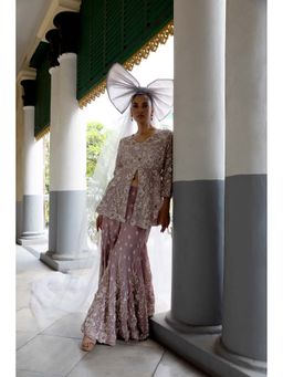 Aangan by Parul - Mauve Celestial Spires Sharara with Top and Dupatta (Set of 3)