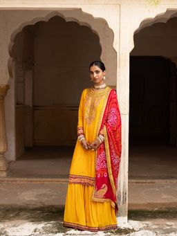 Aangan by Parul - Yellow Haldi Bliss Sharara with Kurta and Dupatta (Set of 3)