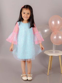Lil Drama - Razzle Dazzle Girls Blue Multi Colour Sequins Party Dress