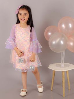 Lil Drama - Razzle Dazzle Girls Peach Multi Colour Sequins Party Dress