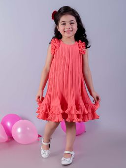 Lil Drama - Glam Up Girls Peach Fit and Flare Party Dress