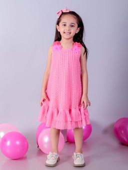 Lil Drama - Glam Up Girls Pink Party Dobby Net Dress