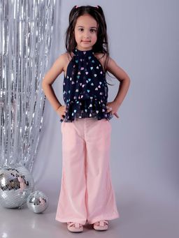 Lil Drama - Glam Up Multi Color Heart Print Top with Pink Pant Set (Set of 2)
