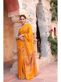 Dusala India - Handwoven Pashmina Saree With Sozni Work Saree