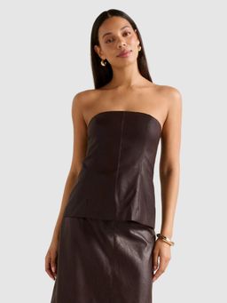 Forever New - Brown Alessandra Strapless Pu Top