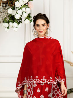 Mulmul - Red Solid Cotton Lily Dupatta