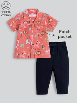 Hopscotch - Peach Printed Shirt and Pant