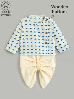 Hopscotch - White Printed Kurta and Dhoti