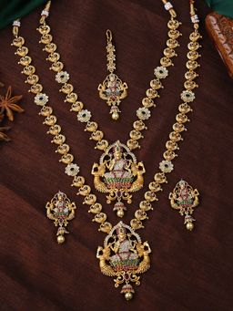 Estele - Gold Plated CZ Shining Laxmi Ji Designer Bridal Necklace Set Combo for Women