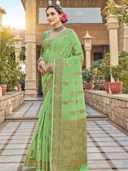 Odette - Green Colour Cotton Saree Pair with Cotton with Unstitched Blouse