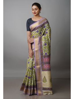 Unnati Silks - Beige Pure Handloom Bengal Tusshar Silk Saree with Unstitched Blouse