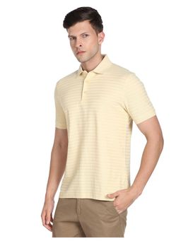 Arrow - Beige Horizontal Stripe Pique Polo T-Shirt