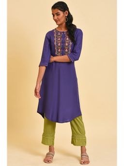 W - Purple Embroidered Kurta