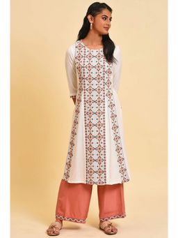 W - Geometric Kurta & Parallel Pant In White (Set of 2)