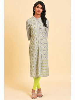 W - Grey Geometric Kurta & Tight (Set of 2)