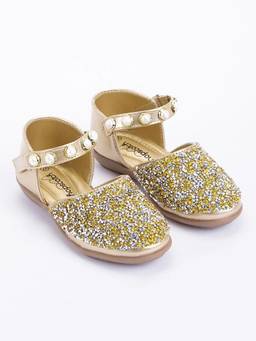 Hopscotch - Gold Pearl and Stone Studded Mary Jane Sandals