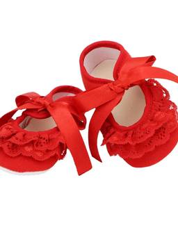 Hopscotch - Girls Red Bow and Lace Embellished Sneakers