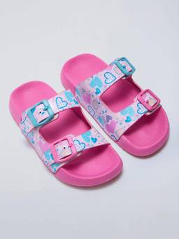 Hopscotch - Heart Pink Buckle Flip Sandals