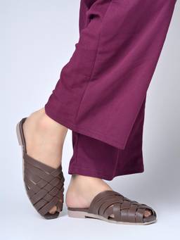 Shoetopia - Brown Mules Sandal Slip-On Formal Office Elegant Party
